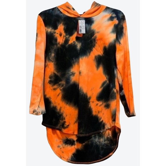 Discreet ❤️❤️❤️ Salmon Pink & Black Tie Die Thin Rayon Spandex Blend Long Sleeve - Picture 5 of 5